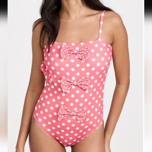 Caroline Constas Pink White Polka Dot Ingrid One Piece Swimsuit Size XSmall
